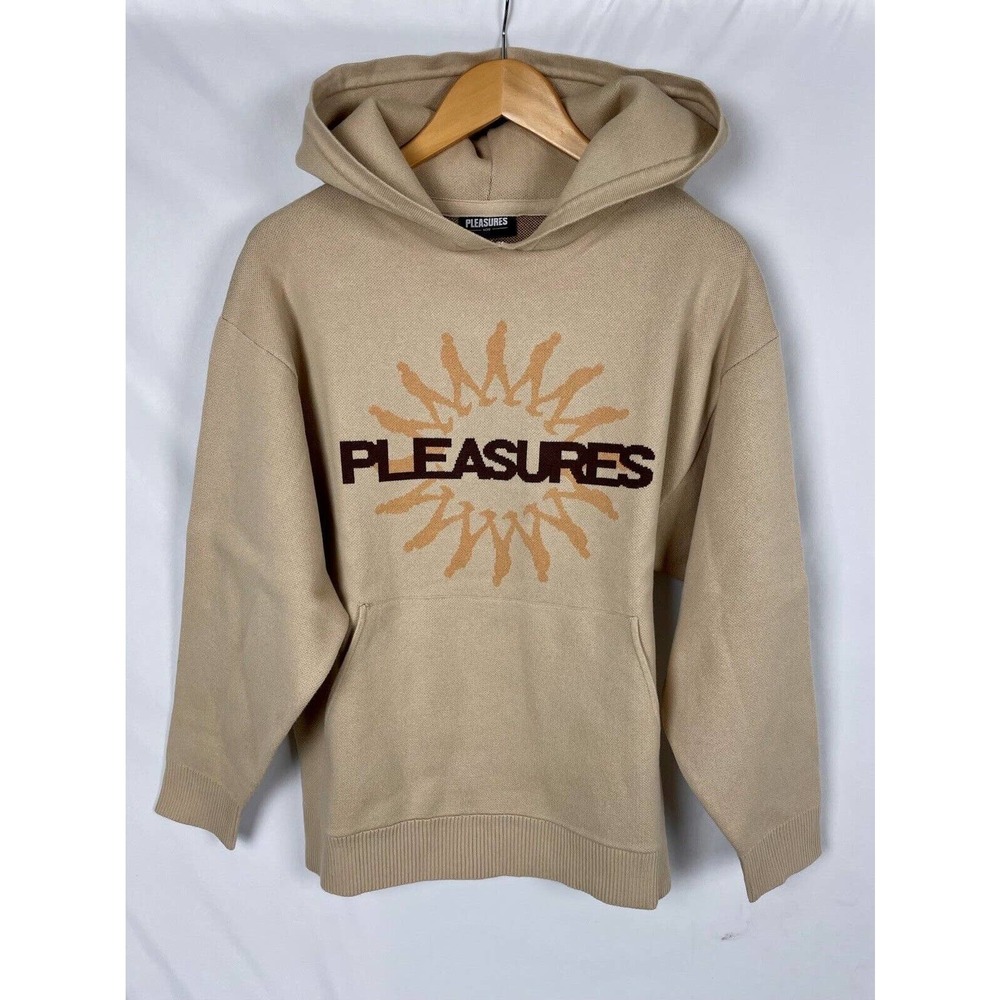 PLEASURES Passion Knit Pullover Sweater Hoodie Men’s S Cotton Intarsia Logo VGC